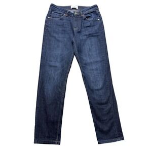 DU/ER Straight Jeans Womens 26x28 Blue Dark Wash Mid Rise Slim Stretch Denim